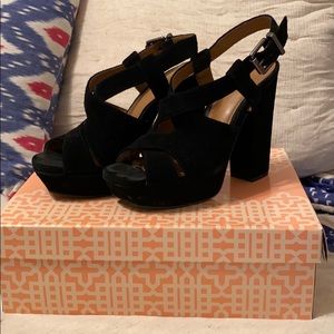 Gianni Bini Black Suede Platform Slingback Heels